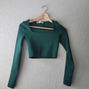 Teal Long Sleeve Crop Top